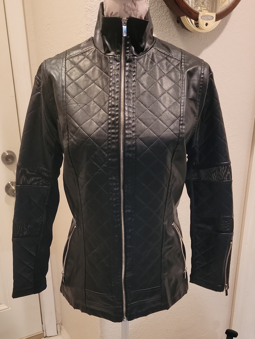BuffBunny Black Quilted Faux-Leather Jacket